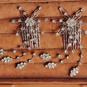 Vintage Rhinestone BLING Silver Floral / Stars Hair Combs Holiday Fun